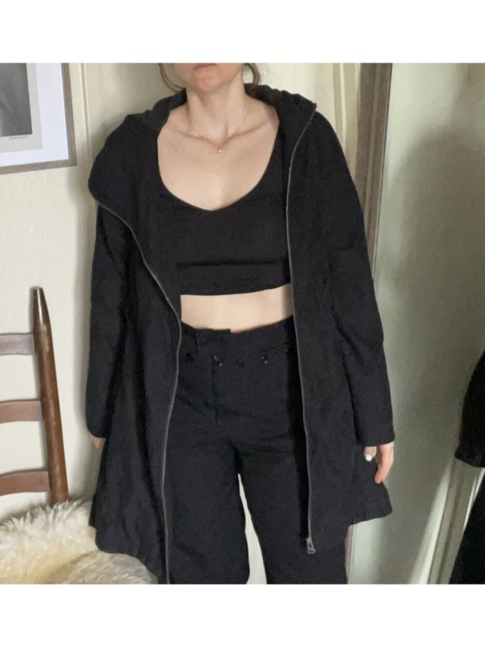 Black Bench Hooded raincoat Waterproof Zippered belted trench coat Sz Small